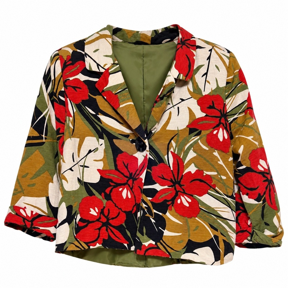 Scott Taylor Tropicalcore Floral Blazer Womens L Coastal Grandma Boho Silk Blend
